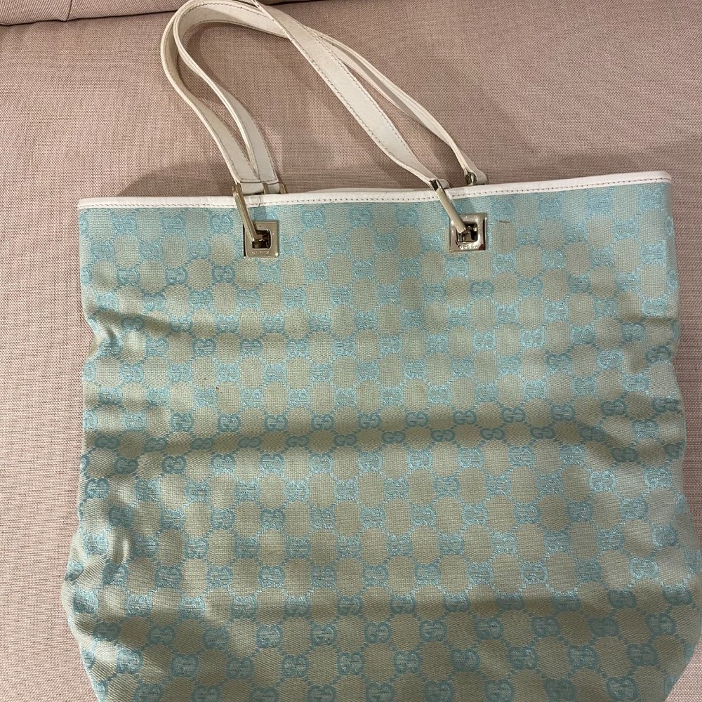 GUCCI: Make an offer! Authentic GUCCI Tote Bag GG Canvas Leather LT  Blue